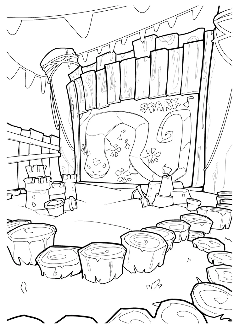 Coloring page three: the sandbox and yard games