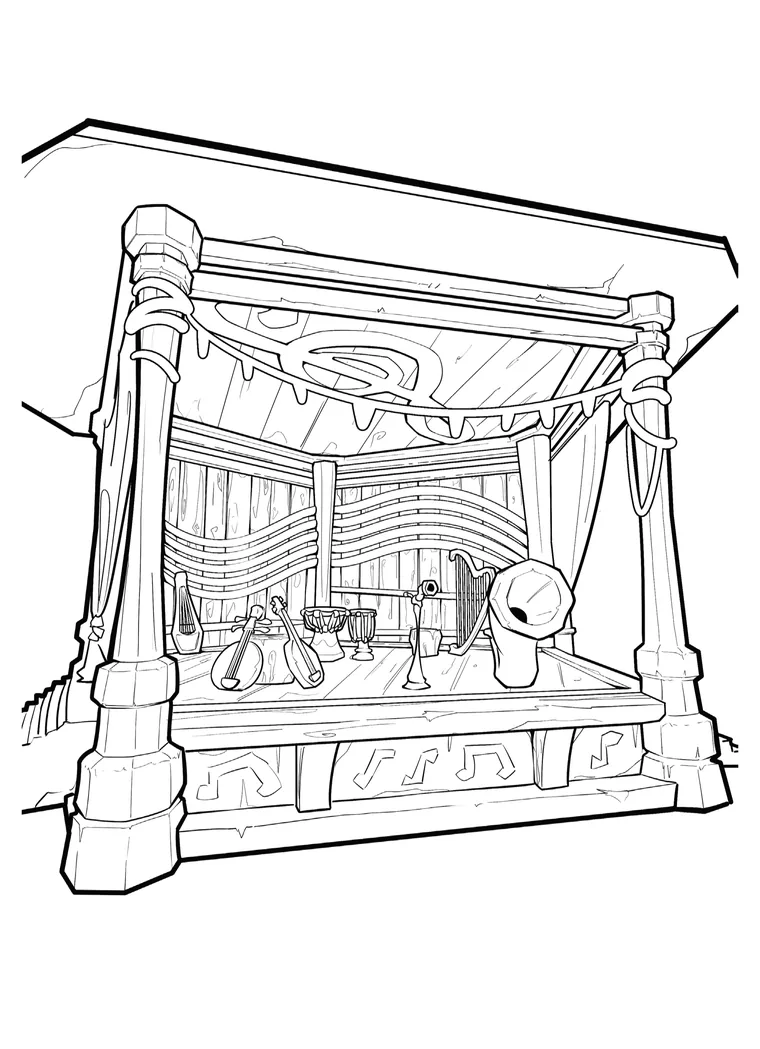 Coloring page four: the stage in the beer garden
